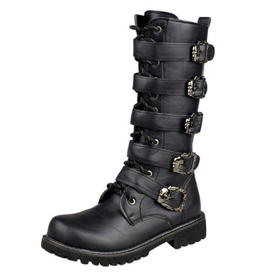 Men's Motorcycle Buckle Belt Boots
