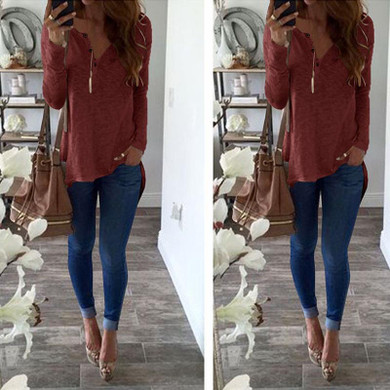 Fashion Long Sleeve Irregularity Hem T-Shirt