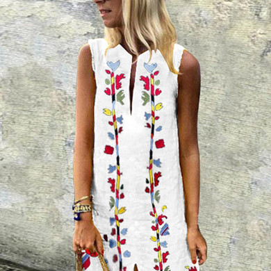 V-Neck Printed Cotton/Linen Casual Maxi Dress V-Neck Printed Cotton/Linen Casual Maxi Dress