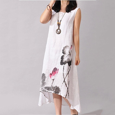 High-Low Round Neck Printed Maxi Dress