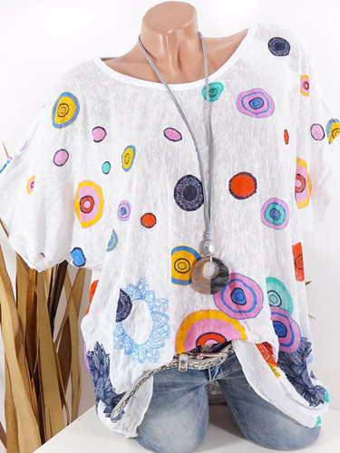 Round Neck  Patchwork  Polka Dot Blouses