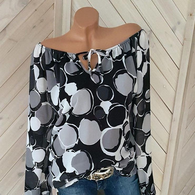 Off The Shoulder Printed Long Sleeve Blouses