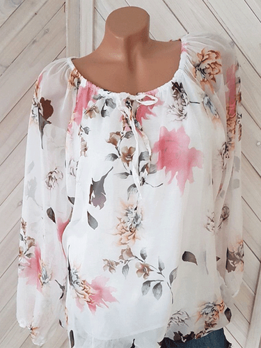 Tie Collar  Printed  Long Sleeve Blouses