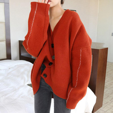 Casual V Neck Loose Pure Colour Sweater