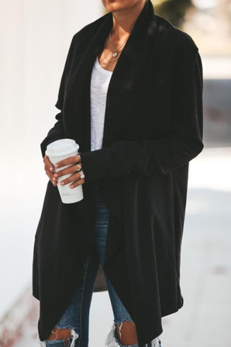 Lapel  Asymmetric Hem  Plain Cardigans