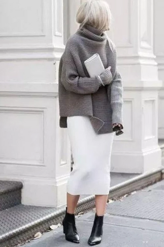 Casual Pure Color High Neck Sweater
