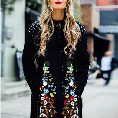 Fashion Floral Pattern   Printed Long Sleeve Coat