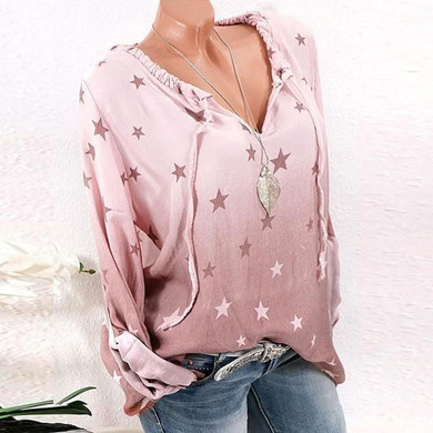 Star Printed Long Sleeve Blouses