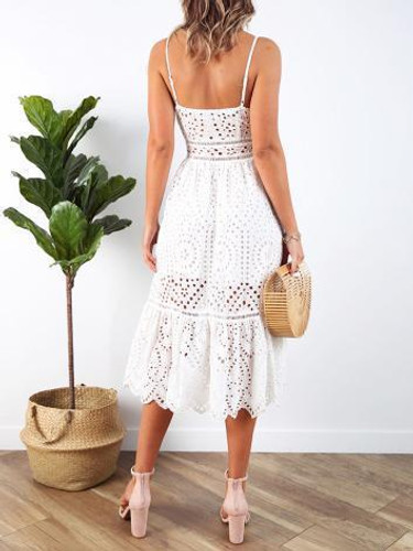 Sling Lace Stitching Cutout Vacation Dress