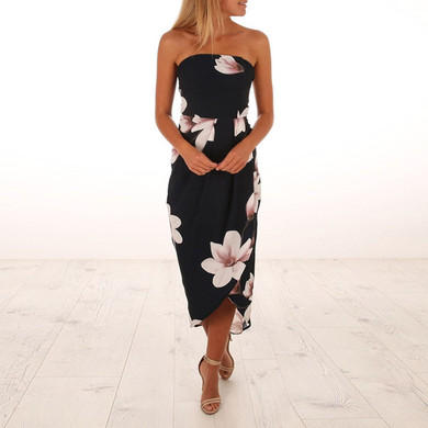 Floral Print Off Shoulder Sleeveless Maxi Dress