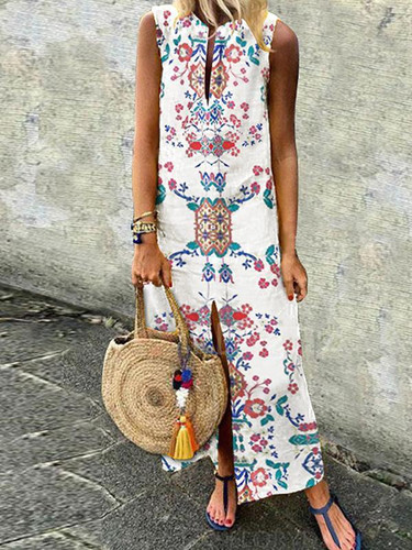 Cotton/Linen Printed Casual Dress
