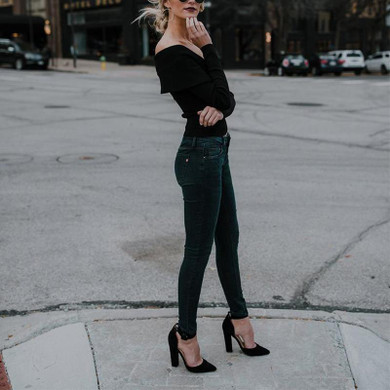 A Stylish V-Neck With An Off-The-Shoulder Knit Top Sweater