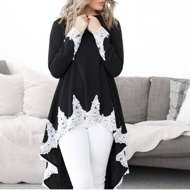 Fashion Plain Long Sleeve Casual Dresses Asymmetric Hem Blouse