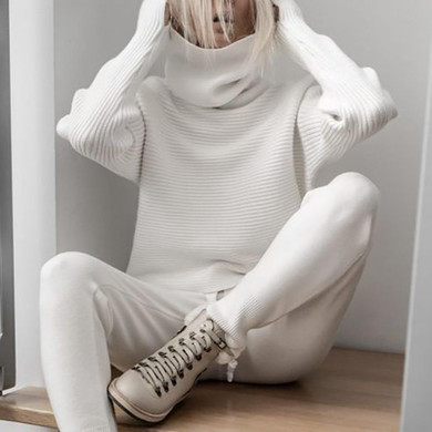 Brief High Collar Long Sleeve Pure Colour Loose Sweater