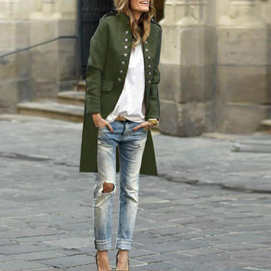 Band Collar  Double Breasted  Plain Trench Coat