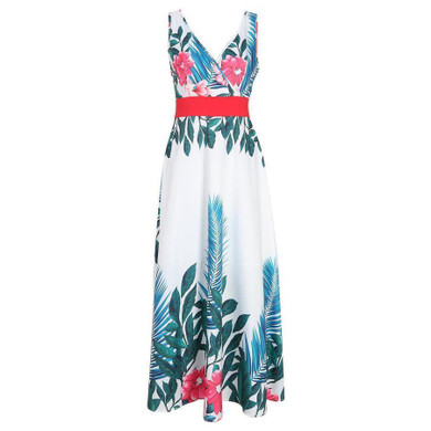 2019 Women Fashion Sleeveless Floral Print Maxi Dress