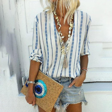 Casual Stripes Half Sleeve Blouse