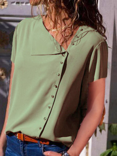 Asymmetric Neck  Single Breasted  Plain Blouses Asymmetric Neck  Single Breasted  Plain Blouses