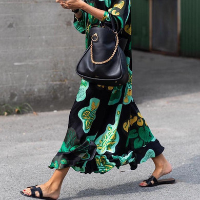 Stylish Green Floral Print Long Sleeve Maxi Dresses