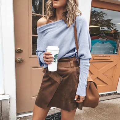 Sexy Strapless T-Shirt Bat Sleeve Sweater