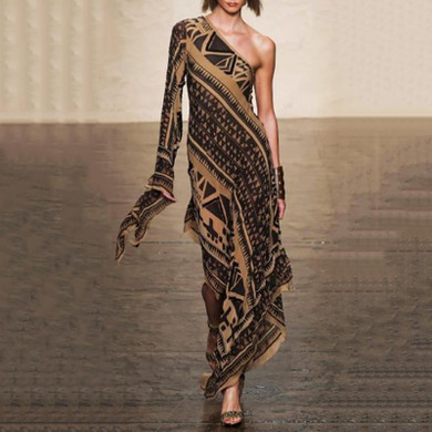 One-Shoulder Fashion Elegant Floral Printed Maxi Dress