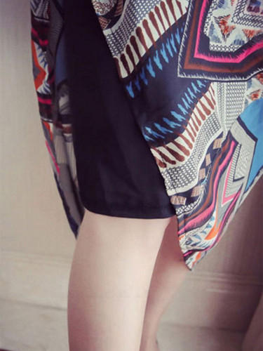 V-Neck Bowknot Patchwork Printed Midi Skirt