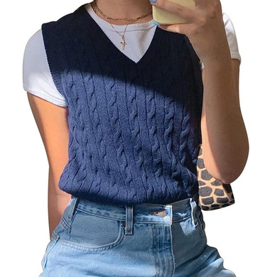 V Neck Vintage Argyle Sweater Vest Women Y2K Black Sleeveless Plaid Knitted Crop Sweaters Casual Autumn Preppy Style