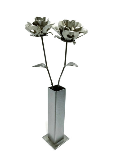 Two Metal Roses and Vase, Metal Roses with Vase, Steampunk Roses