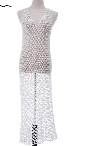 White Kaftan Transparent Net Fishing Cape Dress