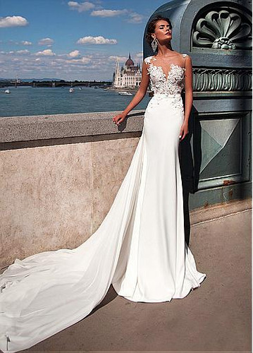 Lace Top Chiffon Mermaid Boho Wedding Dress