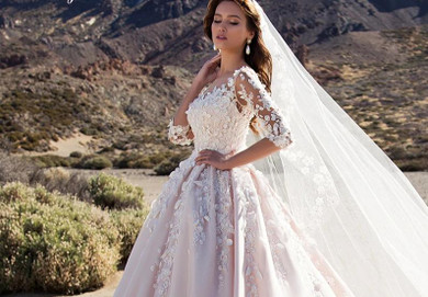 Scoop 3D Beaded Flowers A-Line Wedding Gown