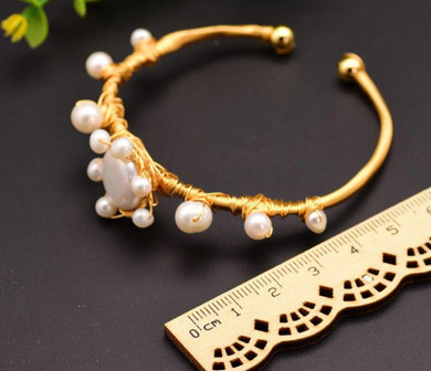 Baroque Pearl Adjustable Bangle Bracelet
