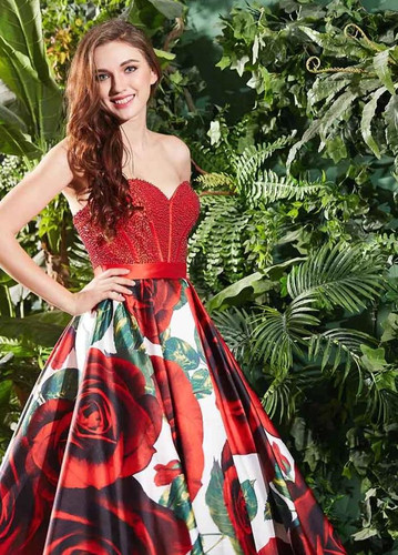 Floral Print Sexy Flowers Strapless Dress