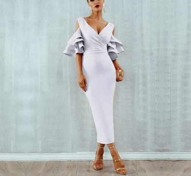 Ruffle Butterfly Short Sleeve Midi Club Dress Ruffle Butterfly Short Sleeve Midi Club Dress