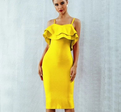 Spaghetti Strapless Ruffles Midi Celebrity Dress