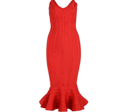 Spaghetti Strap Mermaid V-Neck Midi Party Dress