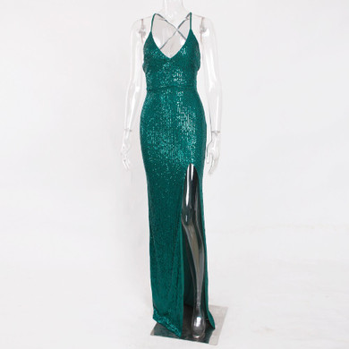 Sexy Open Back Suspenders Sequin Party Dress