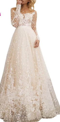 Tulle Appliques Long Sleeves Backless Bridal Gown