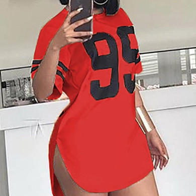 2021 New Number Print Short Sleeve Dresses for Women Summer Casual Solid O-neck Dresses New Loose White Dress Sundress Robe Mini