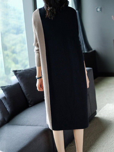 Round Neck Color Block Sweater Dress
