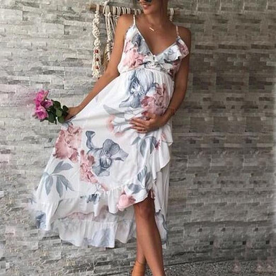 Maternity Irregular Ruffle Hem Cami Maxi Dress