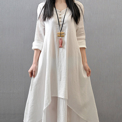 V-Neck Solid Double Layer Maxi Dress