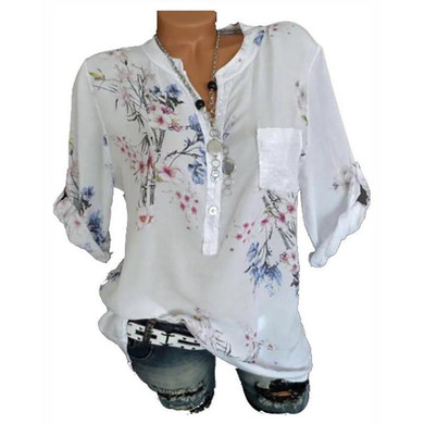 V Neck  Loose Fitting  Print Blouses