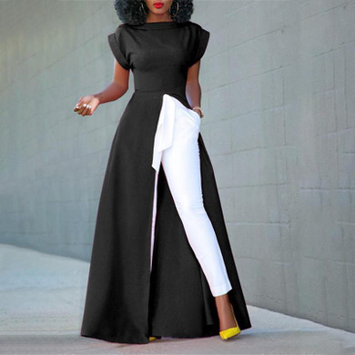 Fashion Round Neck Short Sleeve High Slit Zipper Solid Color Sexy Blouse
