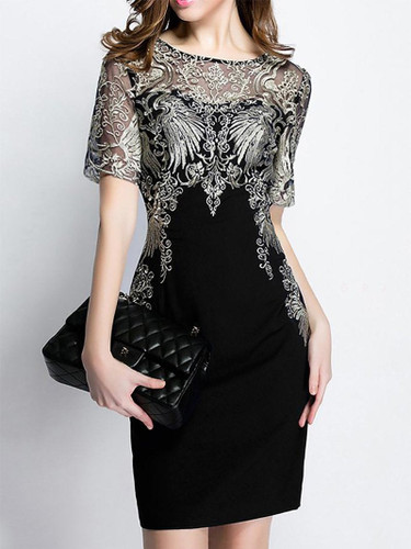 Round Neck  Abstract Print Bodycon Dress