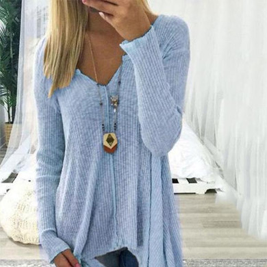 V Neck  Asymmetric Hem  Plain T-Shirts