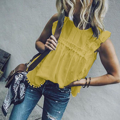 Round Neck  Beading  Plain  lace Blouses