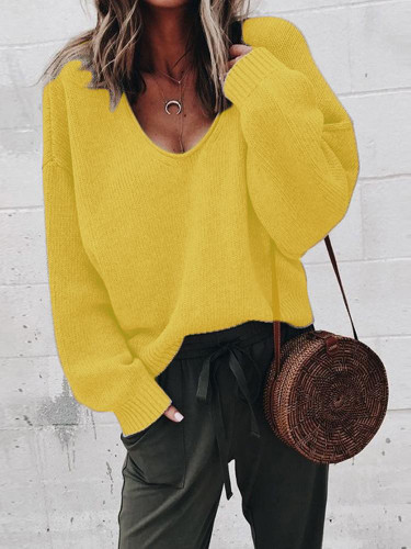 Casual Ladies Sweater V-Neck Long-Sleeved Solid Color Loose Sweater Bottoming Shirt Casual Ladies Sweater V-Neck Long-Sleeved Solid Color Loose Sweater Bottoming Shirt