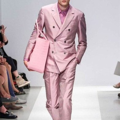 Pink Mens Party Suits Bespoke Double Breasted wedding suits Tuxedos for men Celebrity Carpet Men Suits (Jacket+Pants+Tie)