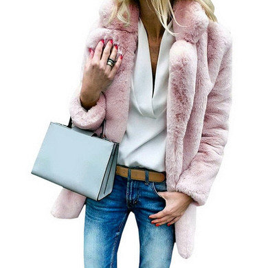 Women Faux Fur Coats Winter Solid FaSleeve